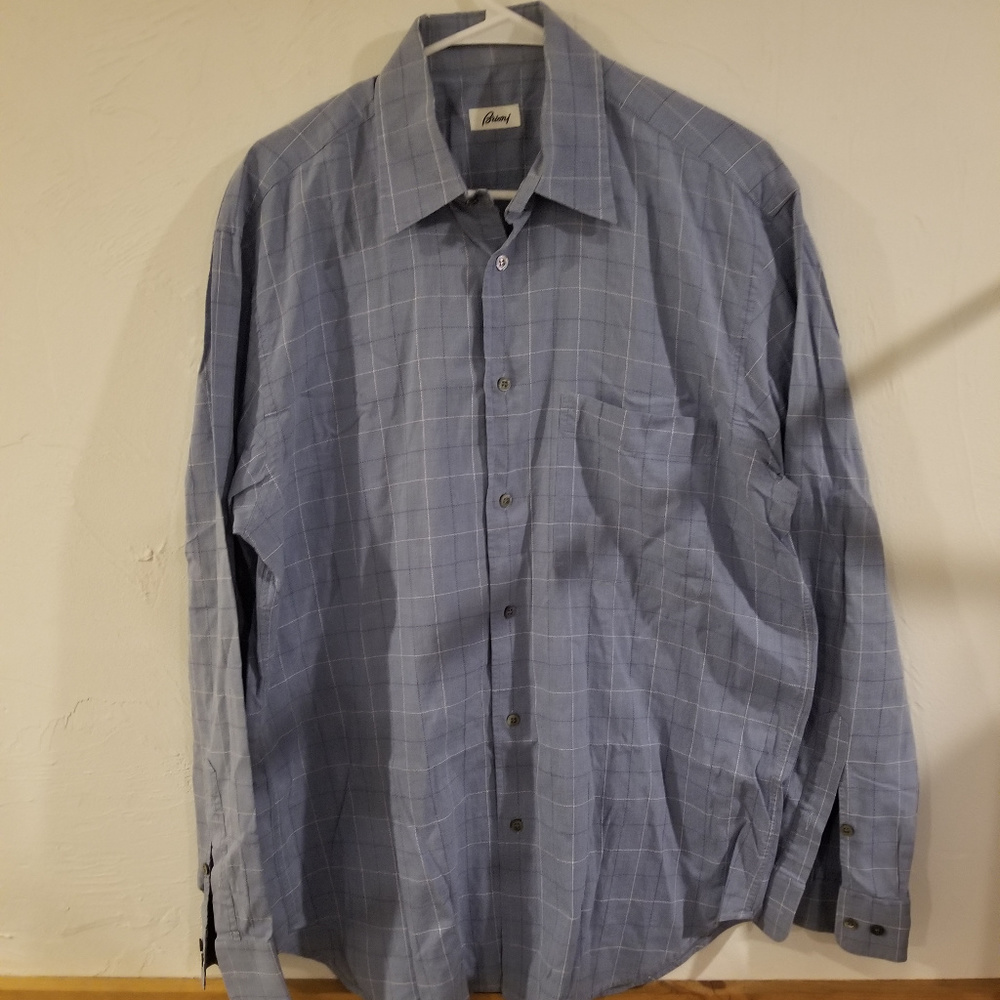 Brioni Men's Dress Shirt - Blue Check (M)